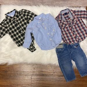 Baby Gap boys lot. 2 button downs, 1 button down onesie & a pair of denim jeans